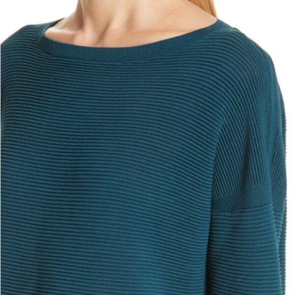 Lafayette 148 Ribbed Tunic Sweater In Empress Teal Small - Picture 2 of 8